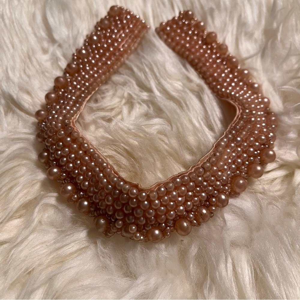 Vintage Beaded Pearl Collar Necklace in Blush